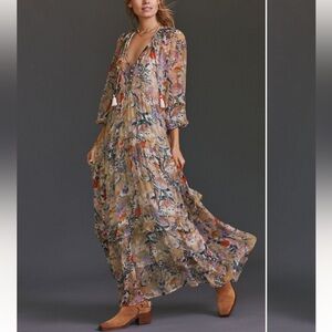 Anthropologie Marais Printed Chiffon Maxi Dress - Neutral